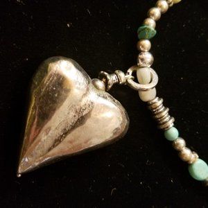 Silver and Turquoise Heart Necklace Costume Lovely